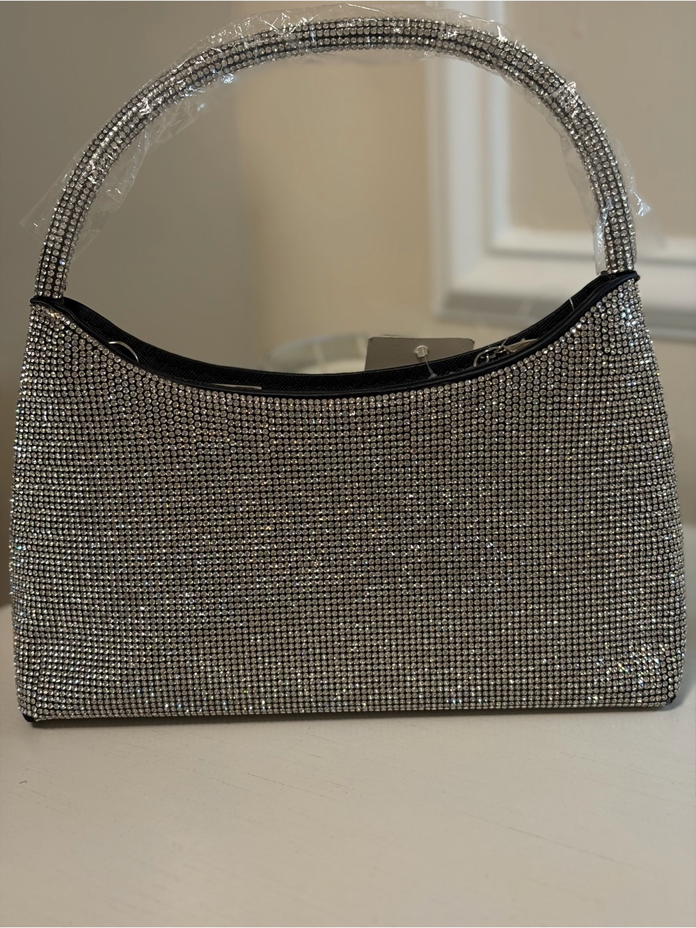 Crystal Embellished Silver Evening Bag